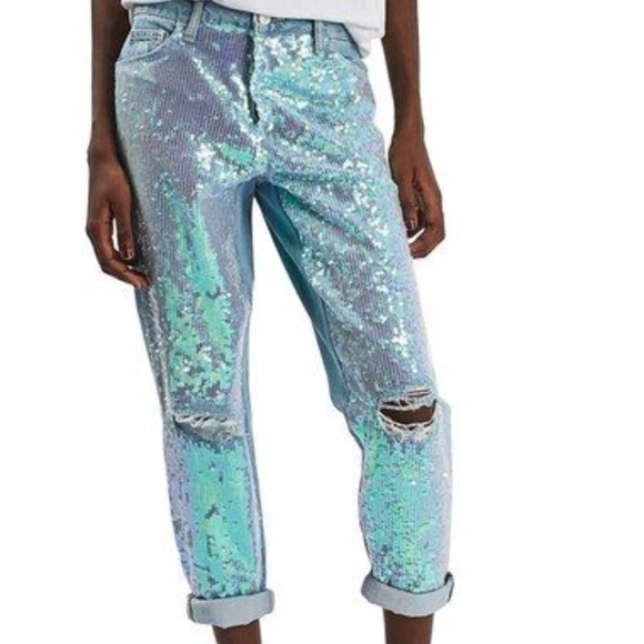 Rare top shop destroyed boyfriend jeans  blue - Picture 2 of 10